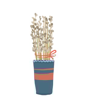 Willow branches for greeting cards, posters, packaging, wedding cards. Vector illustration in cartoon style.