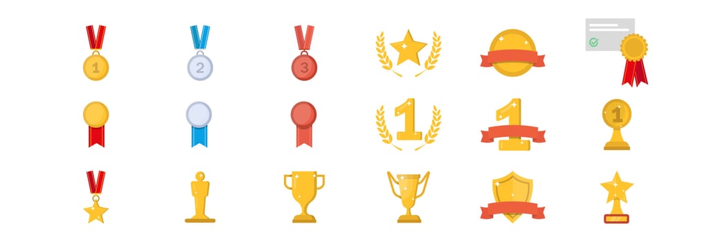 Achievement award gold cup icons set. Vector illustration in flat design