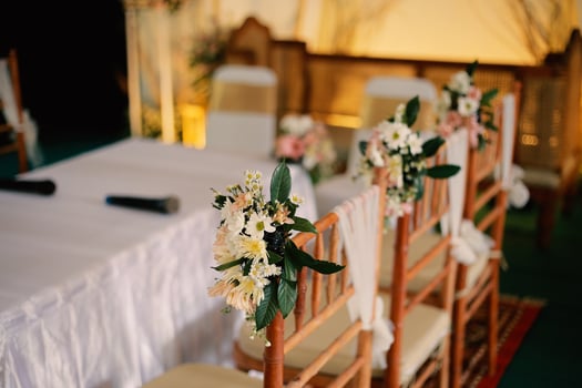 Wedding arch, wedding, wedding moment, wedding decorations, flowers, chairs, outdoor ceremony in the open air photo