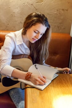 girl playing guitar at Cafe photo