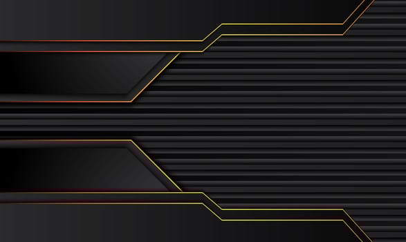 Tech black background with contrast Orange yellow stripes. Abstract vector graphic brochure design
