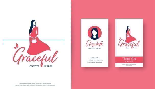 graceful red dress woman logo design vector