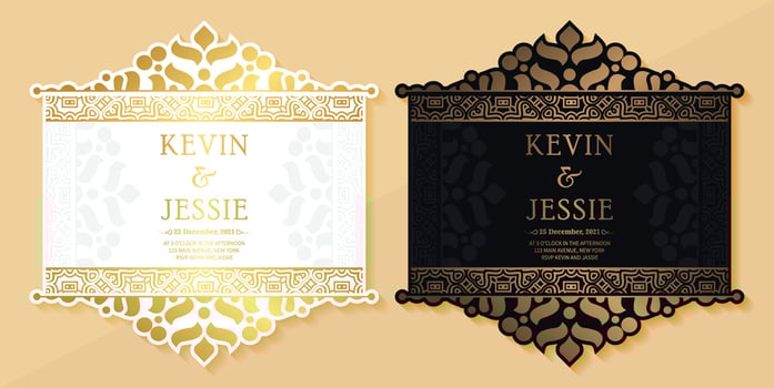Luxury white and black cut wedding invitation vector