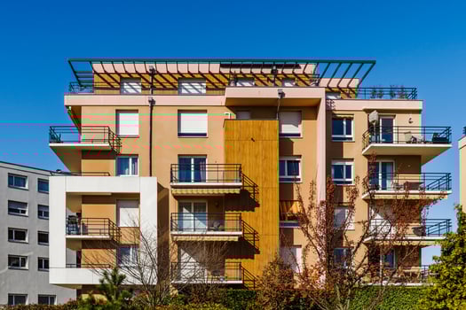 New modern comfortable apartments street view, sunny day photo