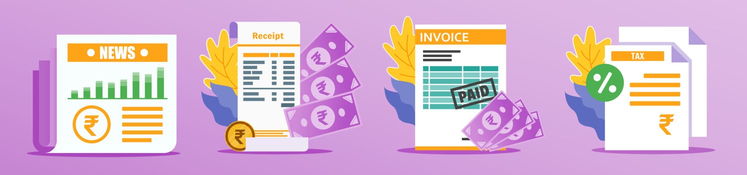 Indian Rupee Receipt and Documents Illustration vector