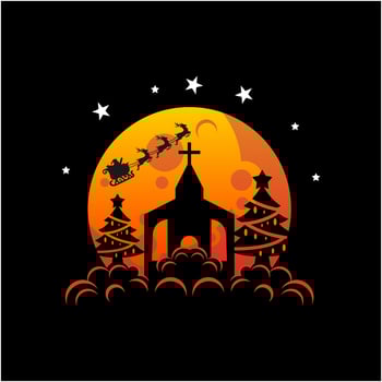 Vector illustration of Christmas atmosphere in church