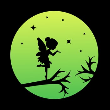 silhouette logo of a fairy on the moon vector