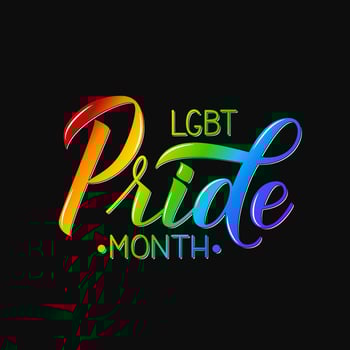 LGBT Pride Month 3d lettering colors of the rainbow on black background. Gay Pride and LGBTQ rights concept. Easy to edit vector template for banner, poster, t-shot, flyer, sticker, badge.