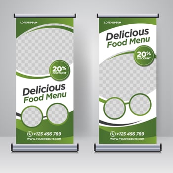 Food menu and Restaurant roll up banner design template vector