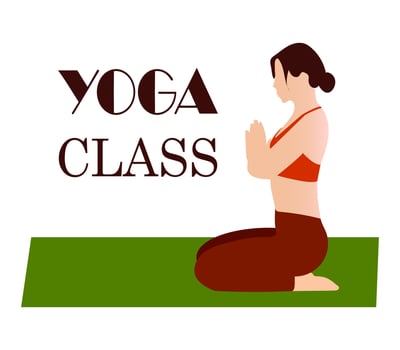 Yoga class vector illustration isolated concept flat cartoon woman asana position fitness stretching meditation poster banner business card announcement sport lifestyle