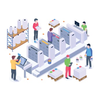 Industrial printing production, isometric illustration with high graphics vector