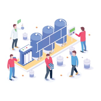 Aqua purification, isometric illustration of water plant vector