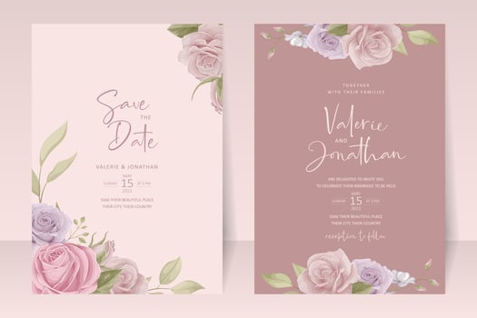 Wedding invitation template with rose flower design vector