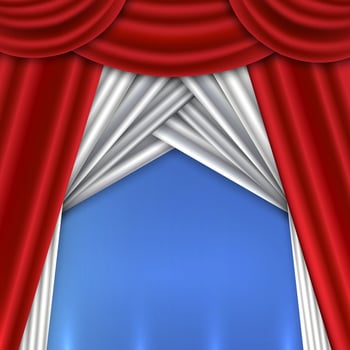 Red curtain on theater or cinema stags. vector