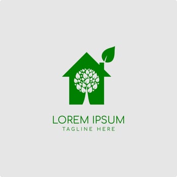 Natural Green House Logo Design Template With Home and Tree Icon Illustration vector