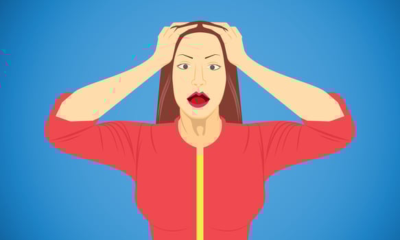 woman put hand on head for scared shocked frightened appalled skit emotions. vector illustration eps10