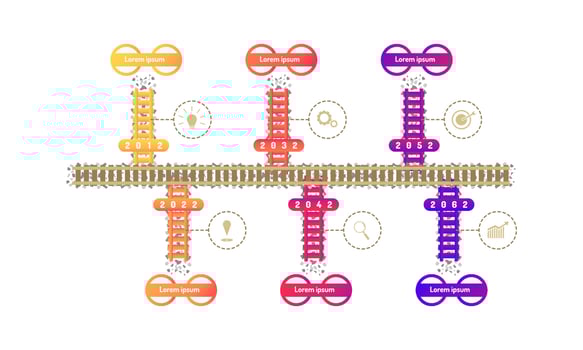 train subway roadmap timeline elements with markpoint graph think search gear target icons. vector illustration eps10