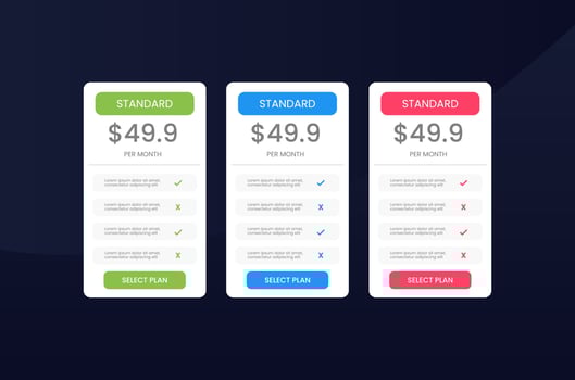 pricing table template for website vector