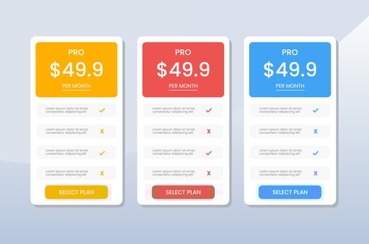 pricing table template for website vector
