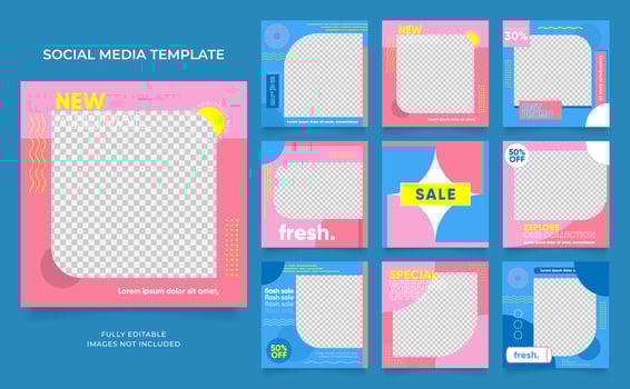 social media template banner blog fashion sale promotion. fully editable square post frame puzzle organic sale poster. fresh colorful element shape vector background
