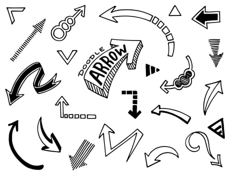 hand drawn Arrows icons Set. arrow icon with various directions. Doodle vector illustration. isolated on a white background.