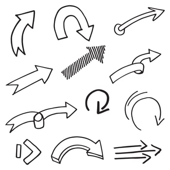 hand drawn Arrows icons Set. arrow icon with various directions. Doodle vector illustration. isolated on a white background.