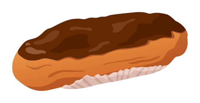 Realistic eclair with dark chocolate isolated on white background - Vector