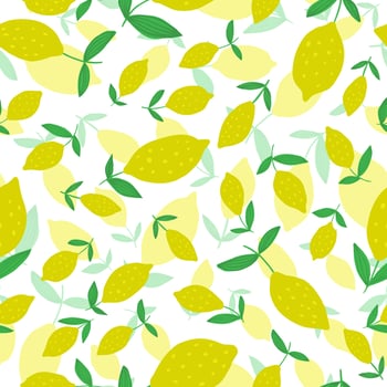 Hand drawn Lemon seamless pattern with leaves. vector