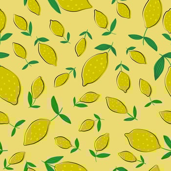 Hand drawn Lemon seamless pattern with leaves. vector