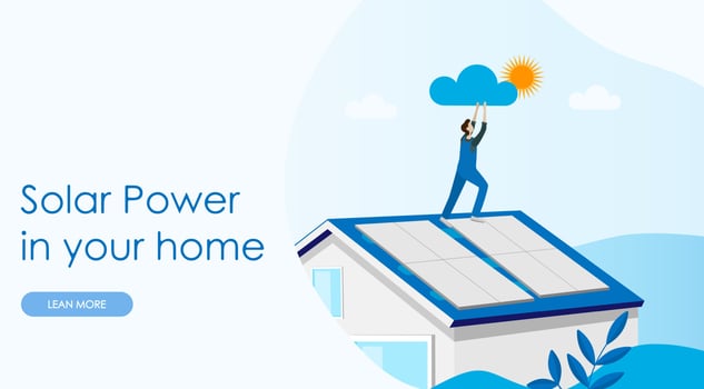 Solar power concept landing page. Solar cell system home. vector