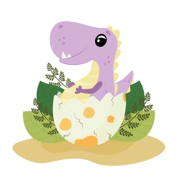 Funny baby dinosaur in an egg shell. A dinosaur hatches from an egg vector