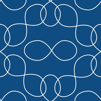 Simple seamless abstract vector pattern of white lines-infinity signs on a classic blue background. Modern design for paper, fabric, packaging, Wallpaper.