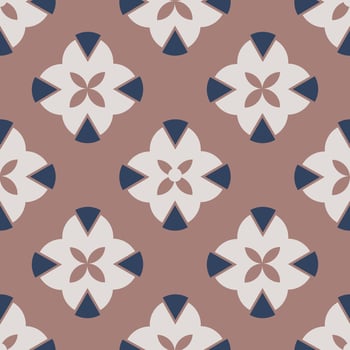 Vintage geometric seamless pattern with floral motif. Decorative background with white flowers on a pink background. Vector background. For textiles, Wallpaper and your design.
