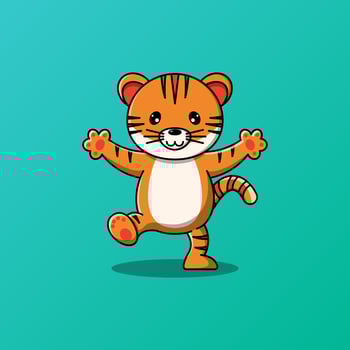 Cute tiger standing on one leg vector illustration