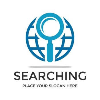 Searching globe or internet vector logo template. This design use discovery or find symbol. Suitable for business or technology.