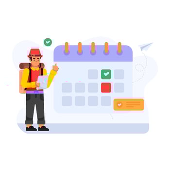 Select date flat illustration, tour planning vector