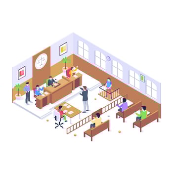 Get hold of this editable isometric illustration of the court session vector