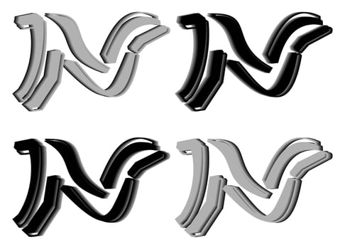 Vector graphics of elegant 3D letter N in black and gray color. Perfect for corporate, t-shirts, and so on.