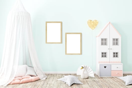 Mock up poster frame in children room,kids room,nursery mockup.3d rendering photo