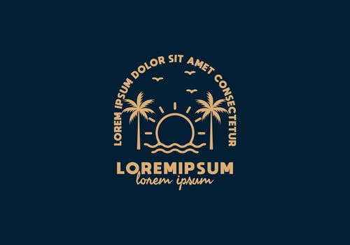 Beach sunset line art with lorem ipsum text vector