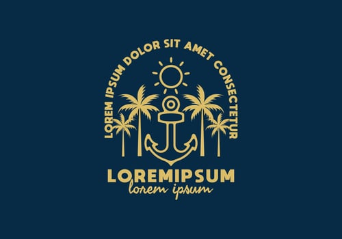 Anchor and coconut tree line art illustration with lorem ipsum text vector