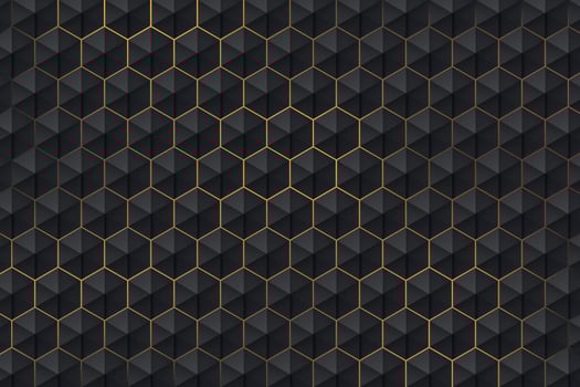 Abstract 3d dark hexagon pattern on golden light background luxury style. Modern futuristic geometric shape web banner design. You can use for cover template, poster, flyer, print ad. Vector EPS10