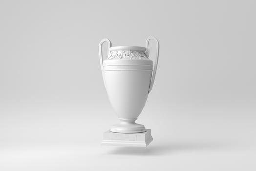 Trophy cup. Champion trophy on white background. Paper minimal concept. 3D render. photo
