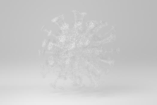 Virus. Different Kinds of Viruses. Disease germ. Coronavirus on white background. polygon minimal concept. monochrome. 3D render. photo
