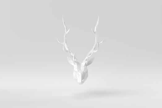 White deer head on a white background. Abstract polygonal minimal concept. monochrome. 3D render. photo