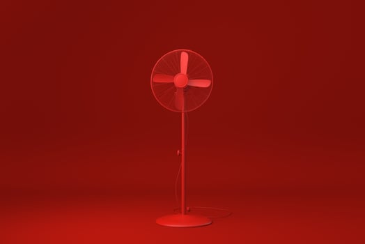 Red Retro Fan in Red background. minimal concept idea creative. monochrome. 3D render. photo