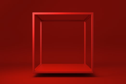 Red abstract geometric shape in red background. minimal concept idea creative. monochrome. 3D render. photo