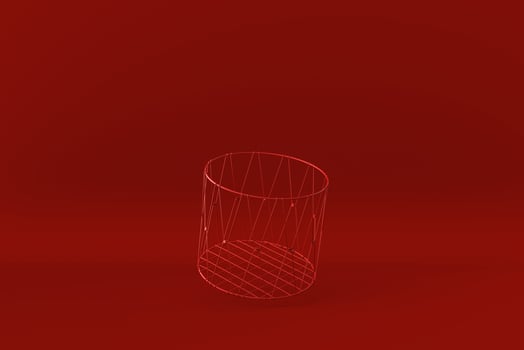 Red wire basket floating in red background. minimal concept idea creative. monochrome. 3D render. photo