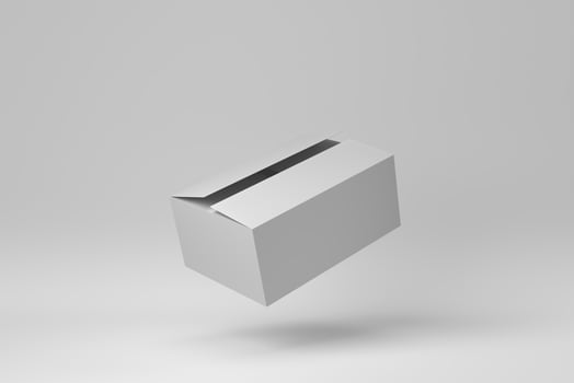 cardboard box isolated on white background. packaging. minimal concept. monochrome. 3D render. photo