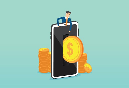 Money transfer from smartphone, online cashback, receiving cashback for a buyer, online banking, saving money, money refund vector